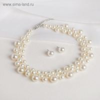 Набор 2 предмета: серьги, колье «Жизель» россыпь бусин, цвет белый, 42 см Набор 2 предмета: серьги, колье «Жизель» россыпь бусин, цвет белый, 42 см