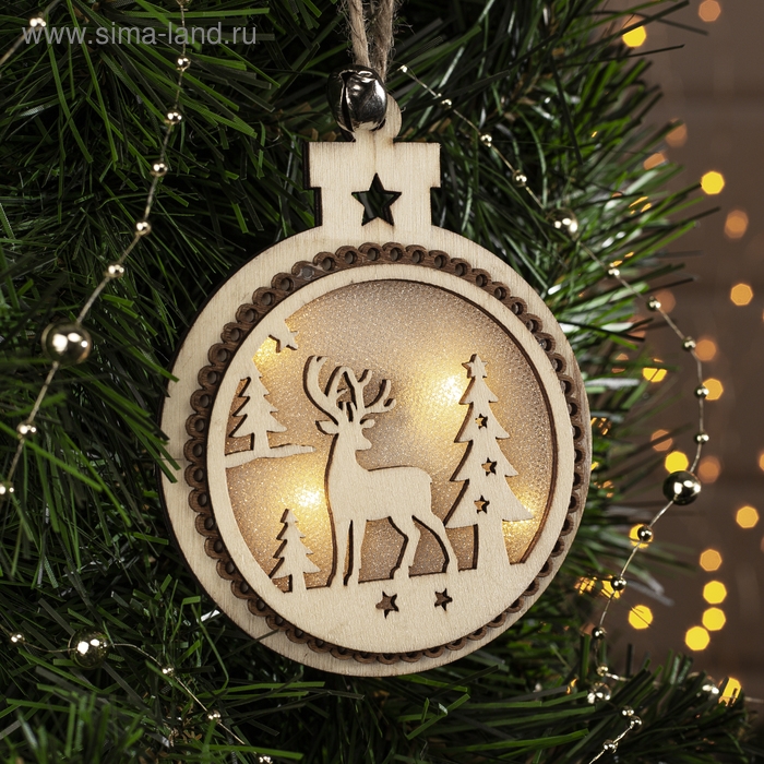 Ёлочная игрушка &laquo;Шар с оленем&raquo;, от батареек, свечение тёплое белое