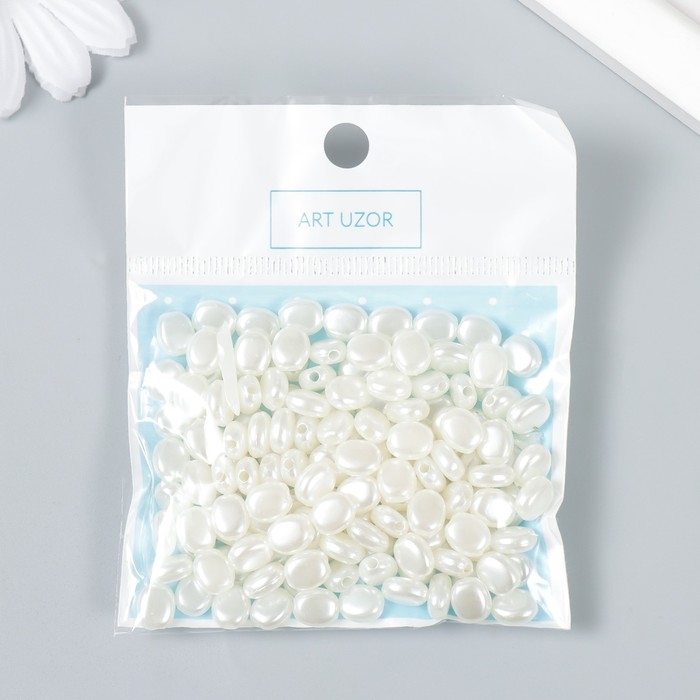 Бусины для творчества пластик "Плоские жемчужинки" набор 20 гр