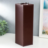 Шкатулка дерево, кожзам под бутылку "Коричневая с белой строчкой" 4 предмета 36х11х12 см