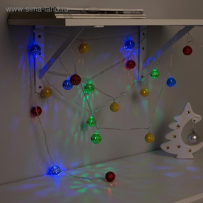 Гирлянда &laquo;Нить&raquo; 4 м с насадками &laquo;Шарик с узором&raquo;, IP20, прозрачная нить, 20 LED, свечение мульти, 8 режимов, 220 В