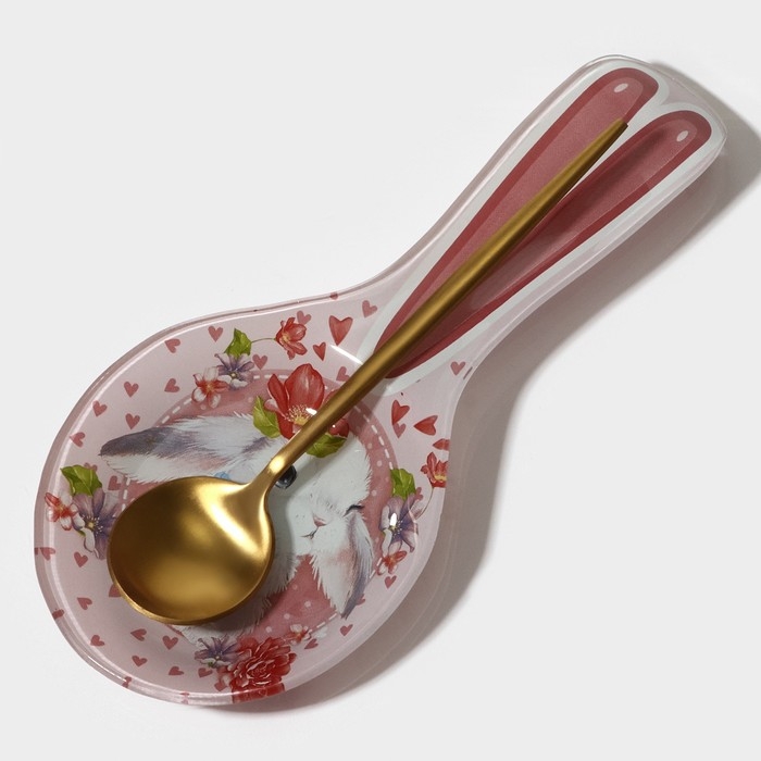 Подставка стеклянная под ложку Доляна &laquo;Цветочный зайка&raquo;, 27&times;12,5&times;2 см