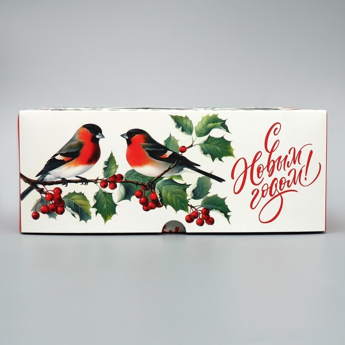 Коробка для капкейков складная с двусторонним нанесением &laquo;Снегири&raquo;, 25 х 17 х 10 см, Новый год