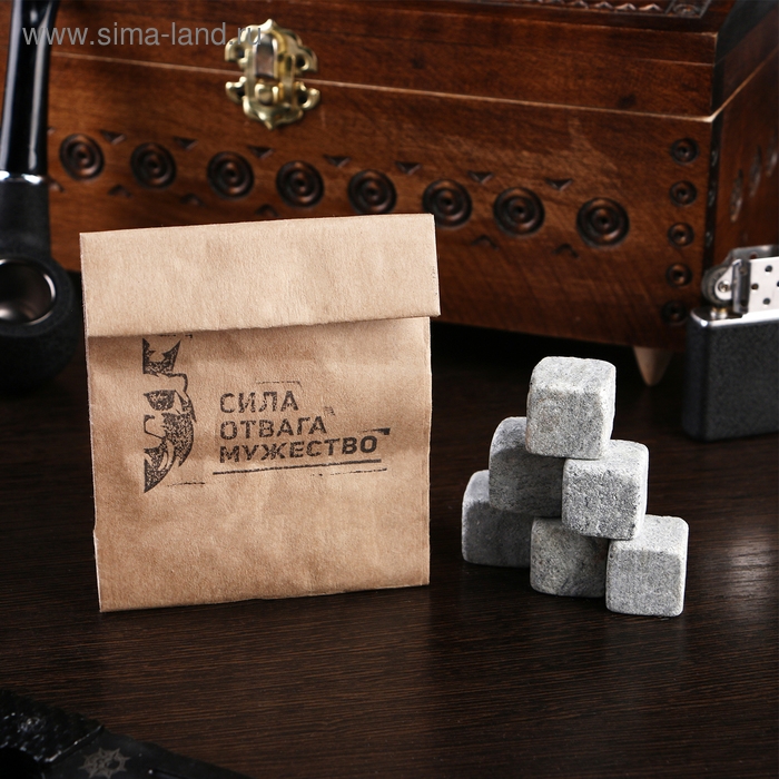 Камни для виски "Сила. Отвага. Мужество", в крафт пакете, натуральный стеатит, 6 шт