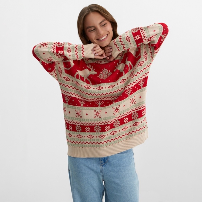 Новый год. Джемпер вязаный KAFTAN Scandinavia размер 56, красный Новый год. Джемпер вязаный KAFTAN Scandinavia размер 56, красный