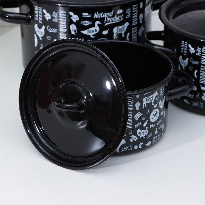 Набор эмалированных кастрюль &laquo;Ферма&raquo;, 3 предмета: 1,5 л, 2,9 л, 4,5 л