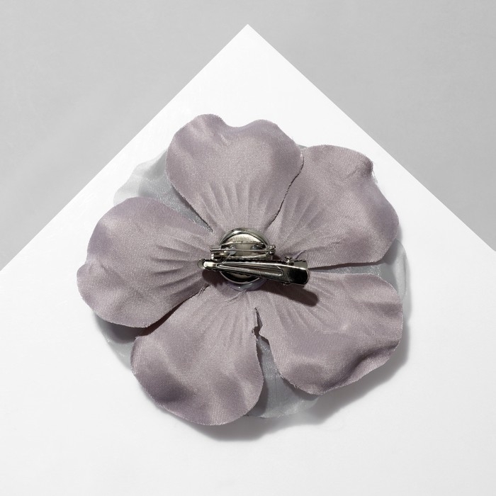 Брошь-заколка текстильная &laquo;Цветок&raquo; анютины глазки, цвет серый