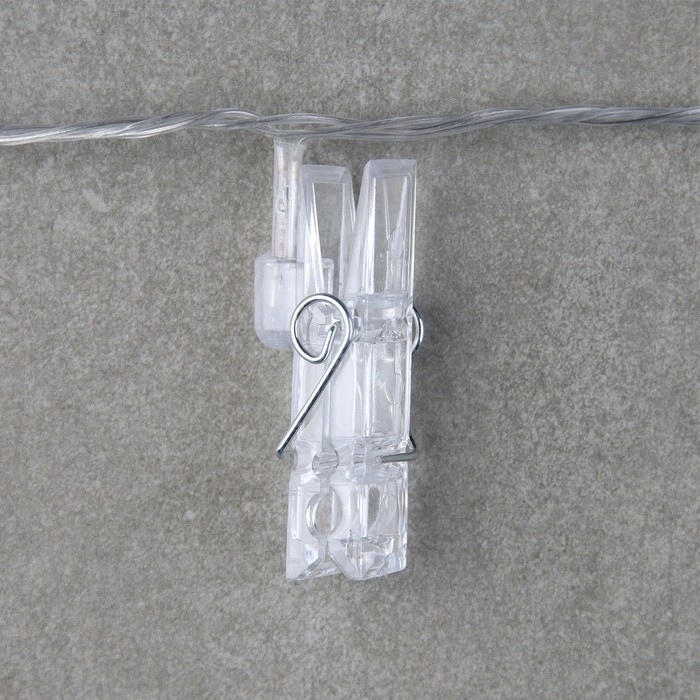 Гирлянда &laquo;Нить&raquo; 5 м с насадками &laquo;Прищепки&raquo;, IP20, прозрачная нить, 20 LED, свечение мульти (RG/RB), мигание, 220 В