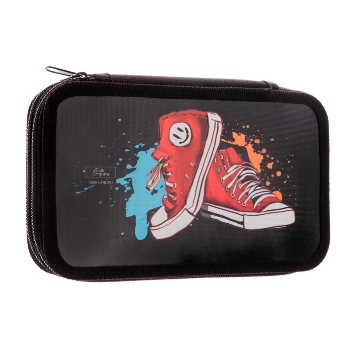 Пенал 2 секции, 125 х 205 х 40 мм, Calligrata 30П26/2 Пенал 2 секции, 125 х 205 х 40 мм, Calligrata 30П26/2 "Кеды", ламинированный картон