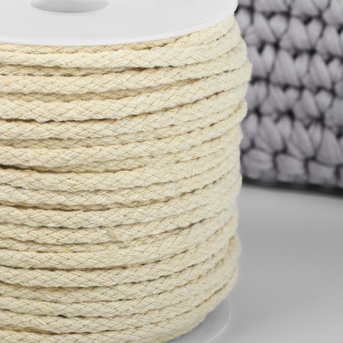 Шнур для плетения, хлопок, d = 4 мм, 50 ± 1 м, без сердечника, цвет белый Шнур для плетения, хлопок, d = 4 мм, 50 ± 1 м, без сердечника, цвет белый