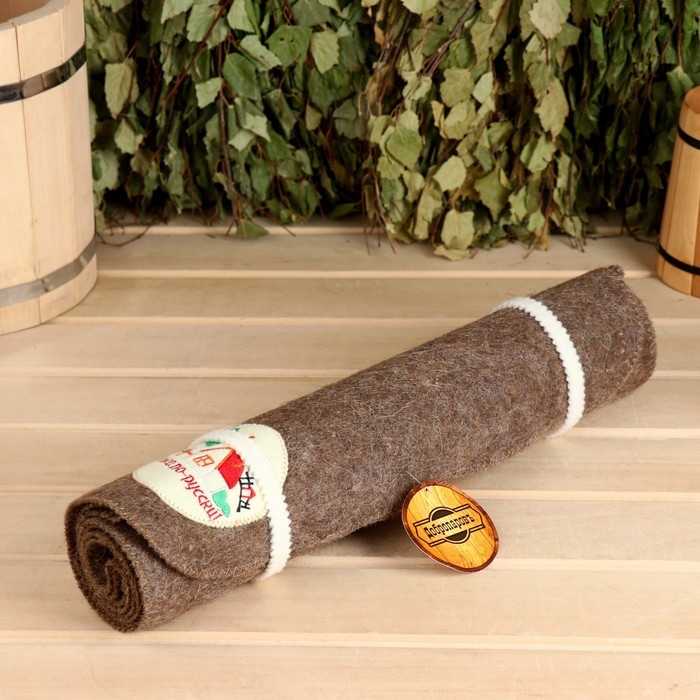 Лежак для бани темный с вышивкой Лежак для бани темный с вышивкой "Банька по-русски" 150х50 см