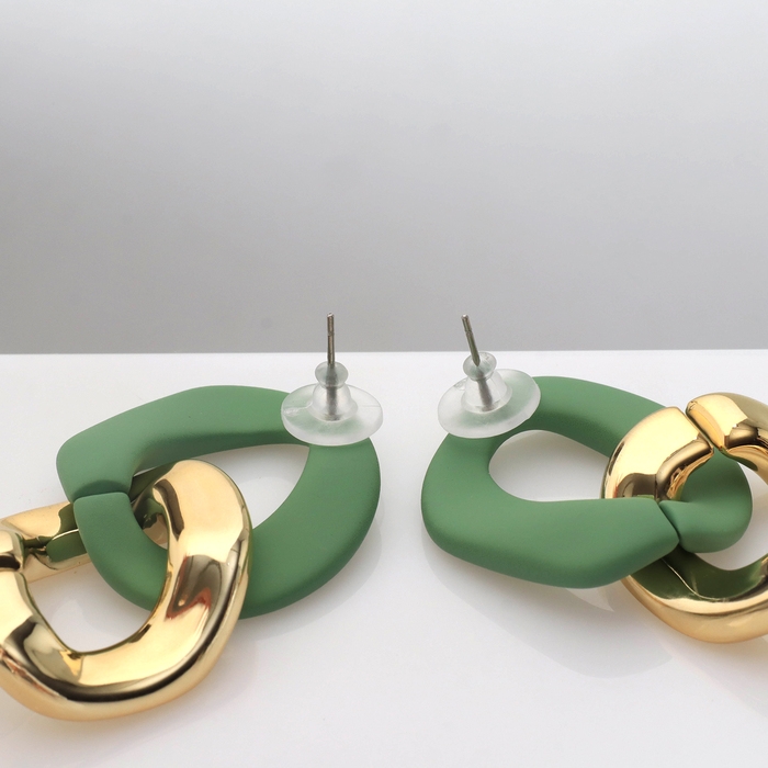 Серьги пластик &laquo;Цепь&raquo; 2 звена, цвет мятный в золоте