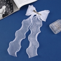 Зажим для волос "Школьница" бантик 12х30 см, белый в полосочку Зажим для волос "Школьница" бантик 12х30 см, белый в полосочку