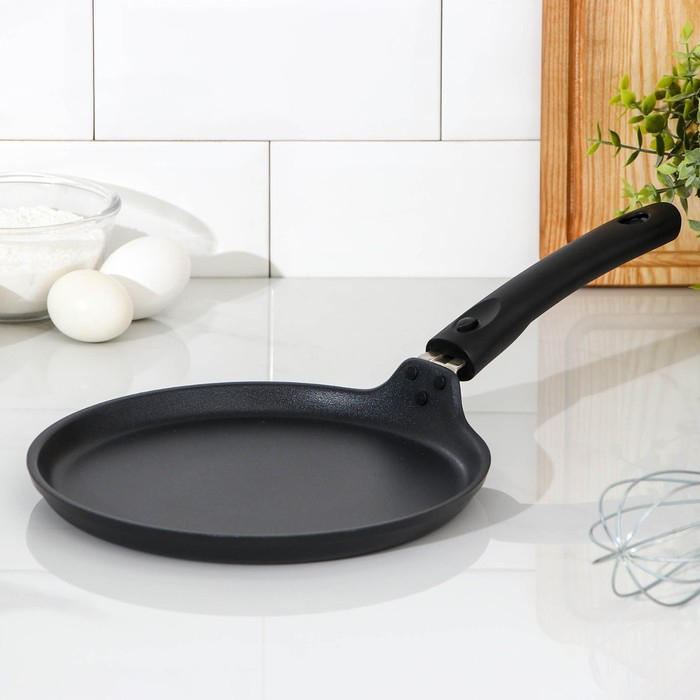 Сковорода блинная &laquo;Традиция&raquo;, d=22 см, съёмная ручка, антипригарное покрытие, цвет чёрный