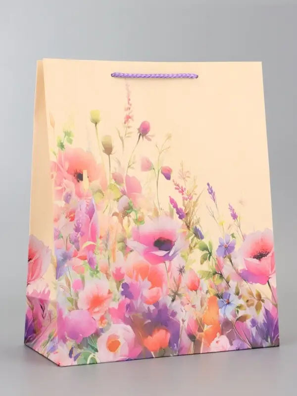 Пакет подарочный ламинированный, "Прогулка по лугу" 26 х 12 х 32 см