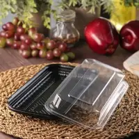 Контейнер с крышкой пластиковый одноразовый, 24&times;12&times;4,3 см, внутренние размеры 21&times;9&times;3,6 см, 750 мл, чёрный