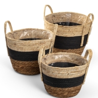 Набор кашпо "Инга" синяя полоса, 20,5х25/25,5х28/27х33см