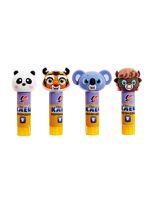 Клей-карандаш PVP 9г Луч ZOO, фигурный колпачок, МИКС