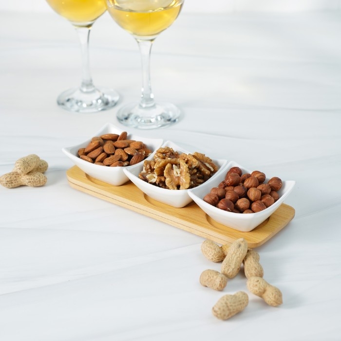 Набор соусников керамических на деревянной подставке &laquo;Эстет&raquo;, 3 предмета: 60 мл, цвет белый