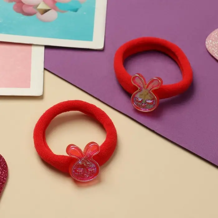 Резинка для волос "Пупсёнок" (набор 2 шт) зайчик, 4 см, красный