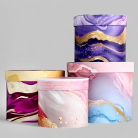 Набор шляпных коробок для цветов 4 в 1, упаковка подарочная, «Мрамор», 20 х 17,5 - 16 х 14 см Набор шляпных коробок для цветов 4 в 1, упаковка подарочная, «Мрамор», 20 х 17,5 - 16 х 14 см