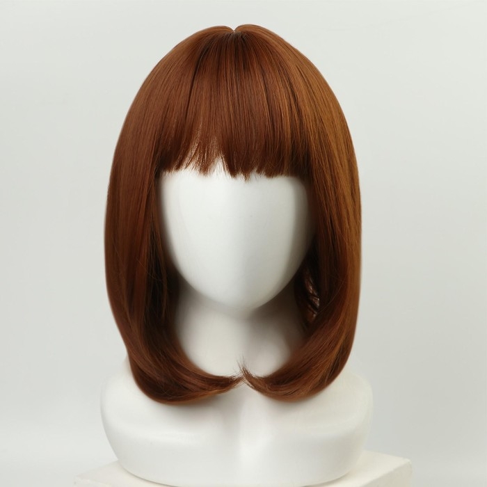 Парик искусственный, с чёлкой, имитация кожи, 30 см, цвет рыжий