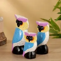Набор сувенирный &laquo;Совы&raquo;, h=18 см, h=14.5 см, h=11 см, дерево, бело-синий