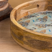 Поднос круглый с бортиками "Мудрый слон" дерево манго 35х35х6,5 см