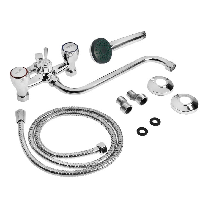 Смеситель для ванны ZEIN Z4327, кран-букса 1/2", излив 27 см, с душевым набор, хром