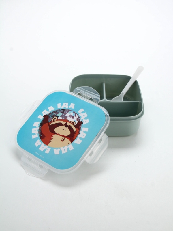 Ланч - бокс с ложкой, &laquo;Енот&raquo;, 17,8 х 17,8 х 7 см