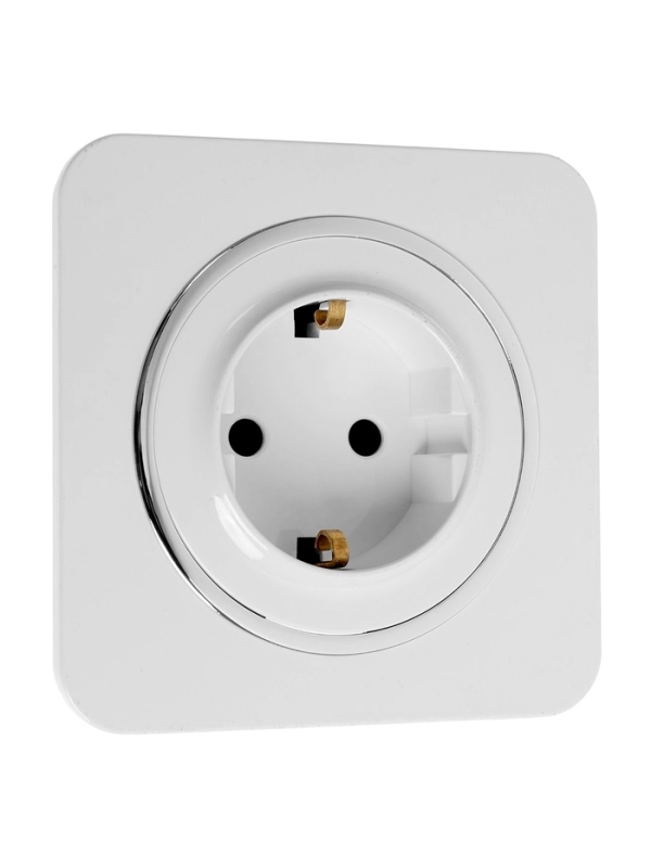 Розетка одноместная, серия Розетка одноместная, серия "Circular", 16 А, скрытая, с з/к, белая, серебристая рамка