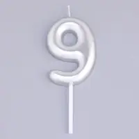 Свеча в торт &laquo;Европейская&raquo;, цифра 9, 6 см, серебро
