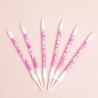 Свечи для торта "Волнистые линии", 6 шт, белый с розовым