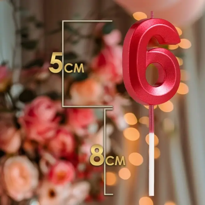 Свеча в торт на шпажке &laquo;Цифра 6&raquo;, красная, 5 см