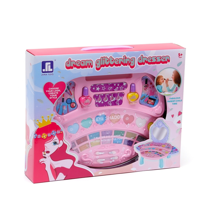 Набор косметики для девочки "Сверкающая мечта", столик с зеркалом