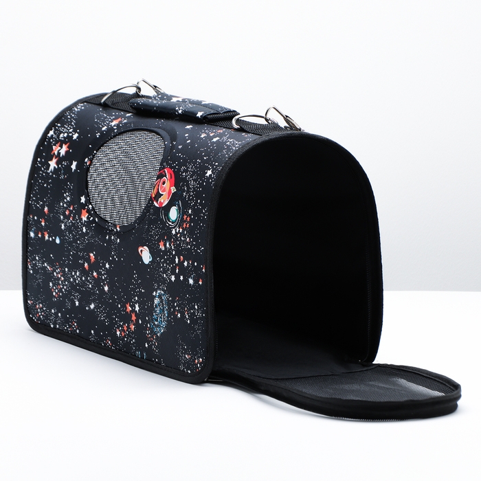 Сумка-переноска каркасная "Звёздное небо", размер S, 37,5 х 17 х 22 см, чёрная