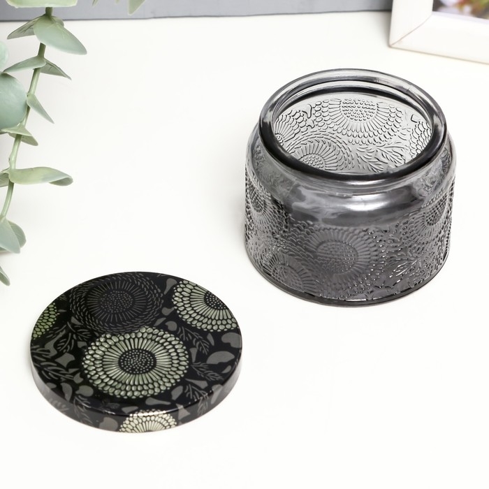 Банка для свечей стекло с крышкой Банка для свечей стекло с крышкой "Цветочная" серая, круглая 5х7х7 см