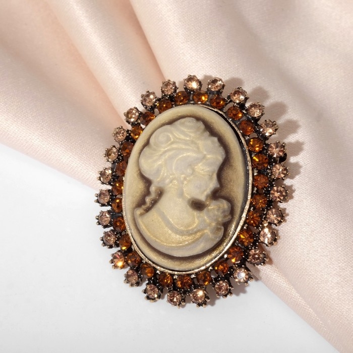 Брошь &laquo;Камея&raquo; в стразах, цвет коричневый в чернёном золоте