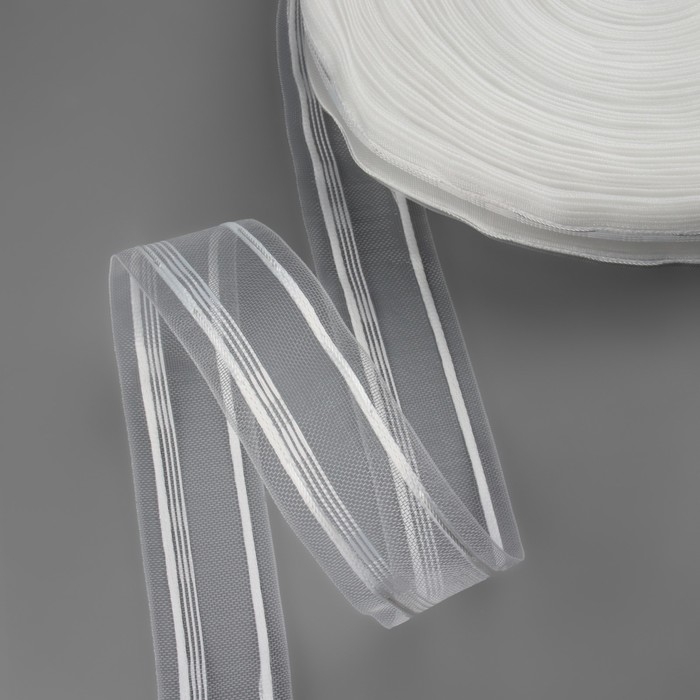Шторная лента, органза, 4,5 см, 50 &plusmn; 1 м, цвет прозрачный/белый