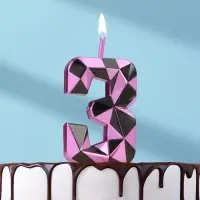 Свеча для торта &laquo;Алмаз&raquo;, цифра 3, фиолетовый металлик