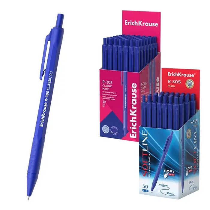 Ручка шариковая автоматическая ErichKrause R-305, узел 0.7 мм, чернила синие, длина линии письма 1000 метров