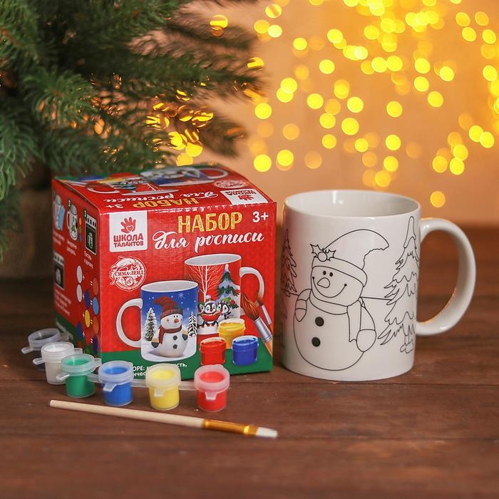 Набор кружка под раскраску &laquo;Снеговичок&raquo; 250 мл, краска 6 цв по 2 мл, кисть