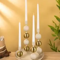 4 подсвечника на тарелке со сферами, фисташковый 25,5х22,5х32 см