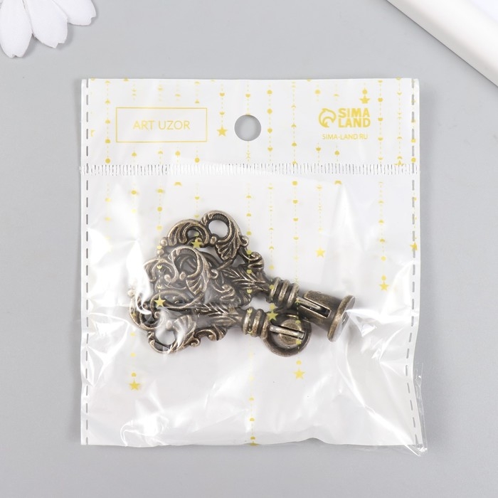 Ручка для шкатулки металл "Растительный орнамент" бронза 5,8х2,8 см