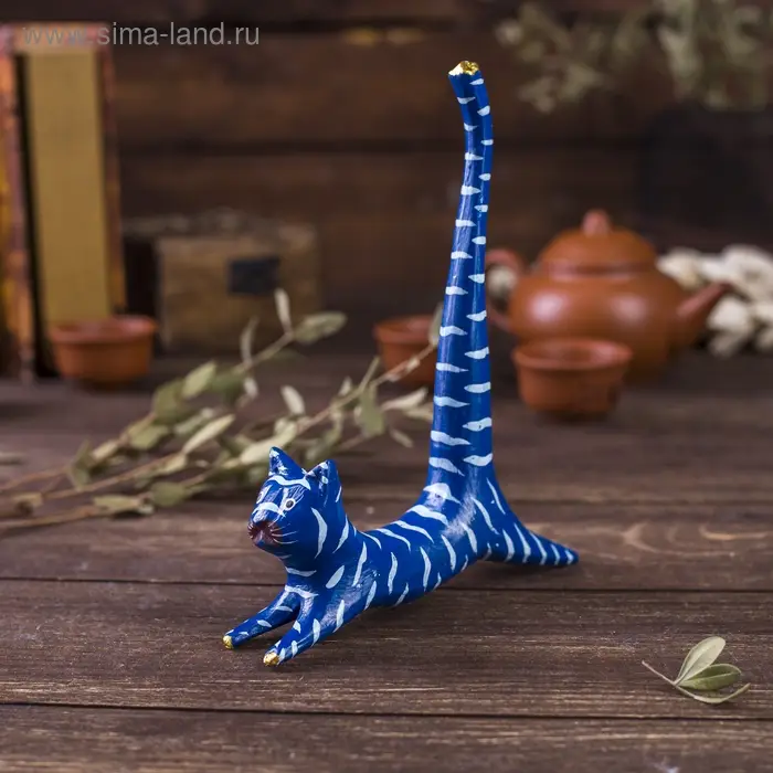 Сувенир дерево "Кошка синяя под кольца" 13х3х14 см