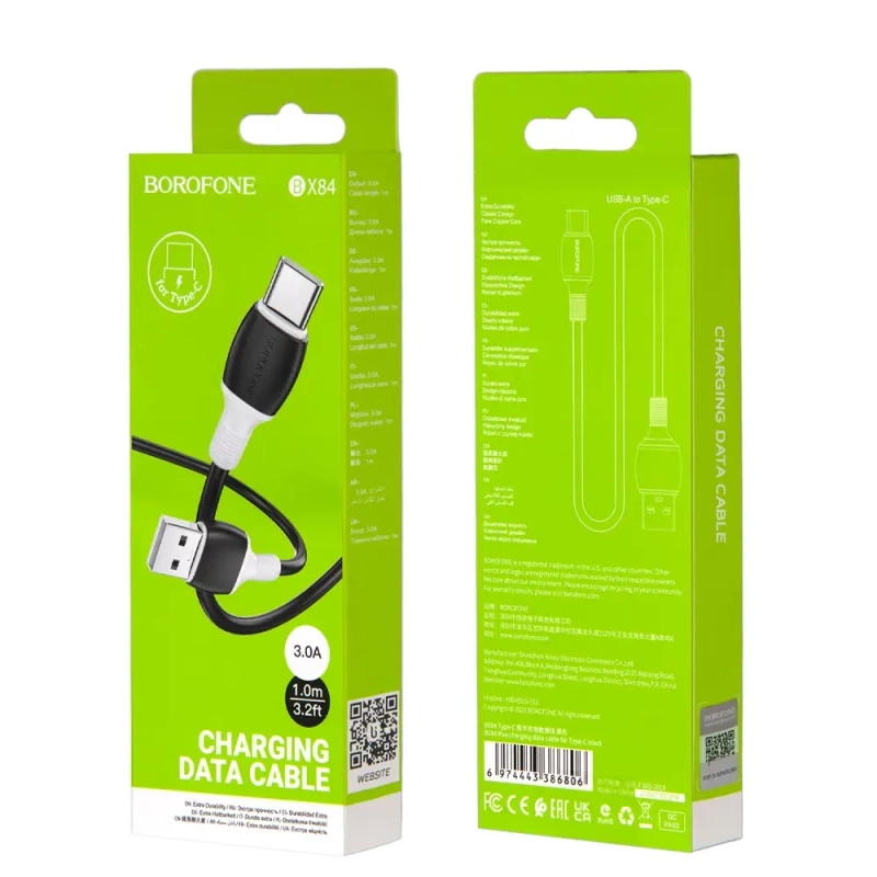 Кабель BX84 USB Type-C 1M 3A Borofone черный