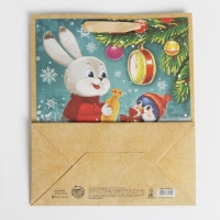 Пакет подарочный новогодний крафтовый вертикальный &laquo;С Новым годом!&raquo;, ML 23 х 27 х 8 см, Новый год