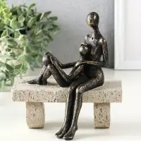 Сувенир полистоун "Абстракция. Мама и ребенок на скамейке" бронза с бежевым 17,5х10,5х19 см   109027