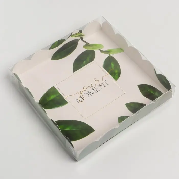 Коробка для печенья, кондитерская упаковка с пластиковой крышкой, &laquo;Эко&raquo;, 18 х 18 х 3 см