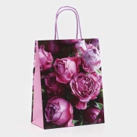 Пакет крафт &laquo;Пионы&raquo;, 22 х 12 х 27 см, 1 шт